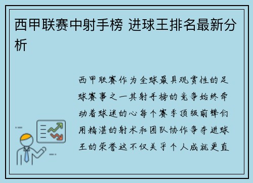 西甲联赛中射手榜 进球王排名最新分析