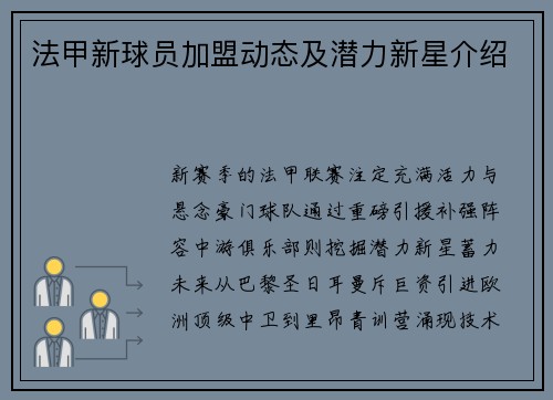 法甲新球员加盟动态及潜力新星介绍